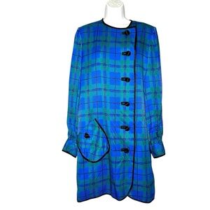 Vintage Stanley Platos Martin Ross Union Made Silk Plaid Coat Dress USA